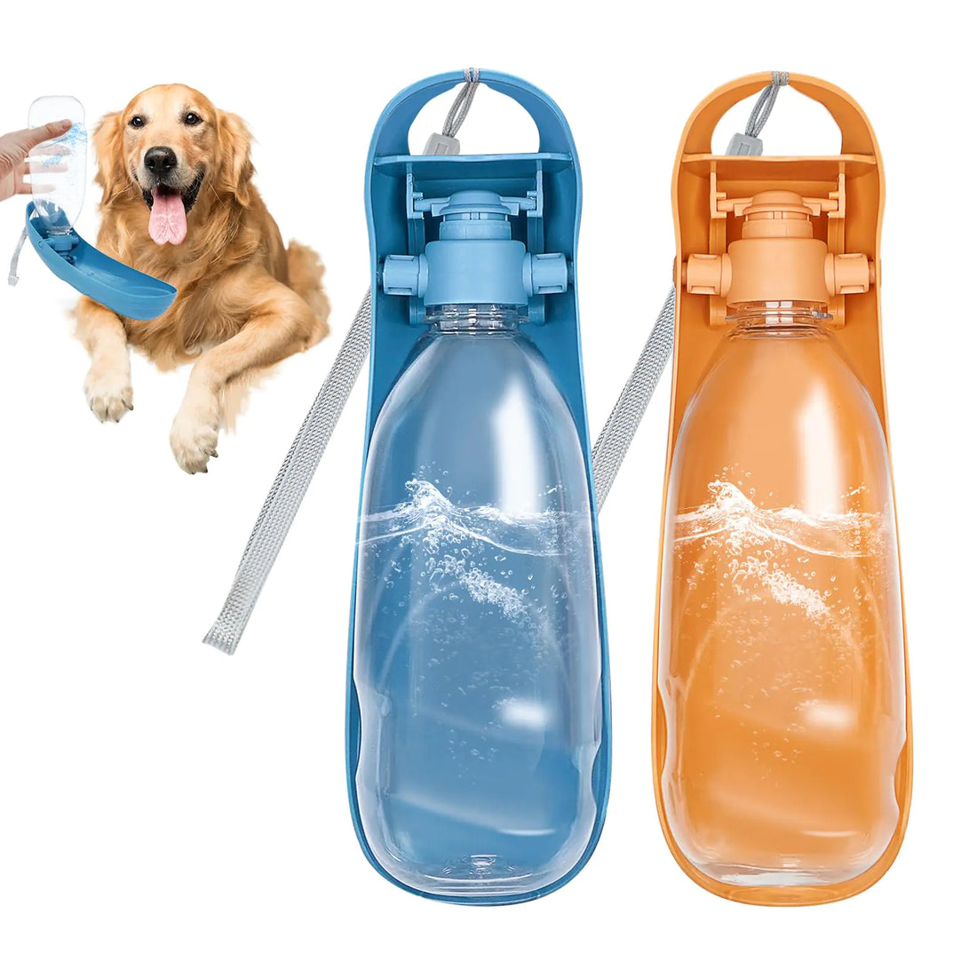 Vannon 2Pack Dog Water Bottle 19oz Collapsible Dog Travel Water Bottle Portable Dog Water Dispenser with Foldable Drinking Cup Bowl for Walking Lightweight Leak-Proof BPA Free Blue &amp; Orange