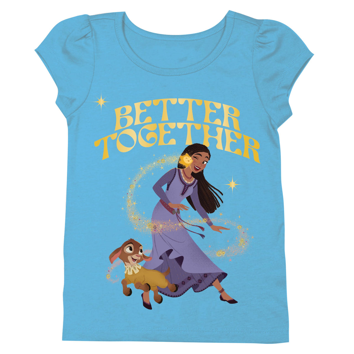 Disney Girls Wish Movie Asha Star &amp; Valentino Short Sleeve T-Shirt-Sizes 2-16 Turquoise