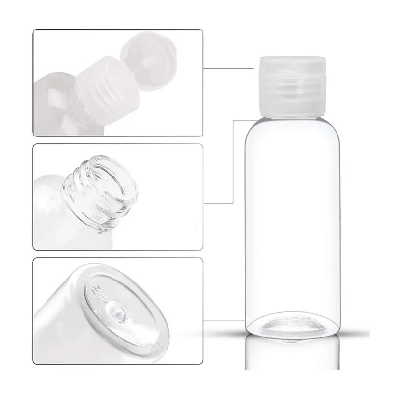 Travel pump bottle 4 compartments transparent refillable cosmetic container