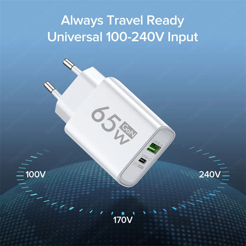 GaN 100W USB-C 4 port charger travel compact