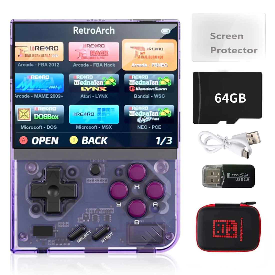 Miyoo Mini Plus Retro Game Console3.5 Inch IPS Classic System Retro Video Games Consoleswith 64G TF CardSupports 12000+ Classic Games and Wireless Networt Handheld Console(Purple)