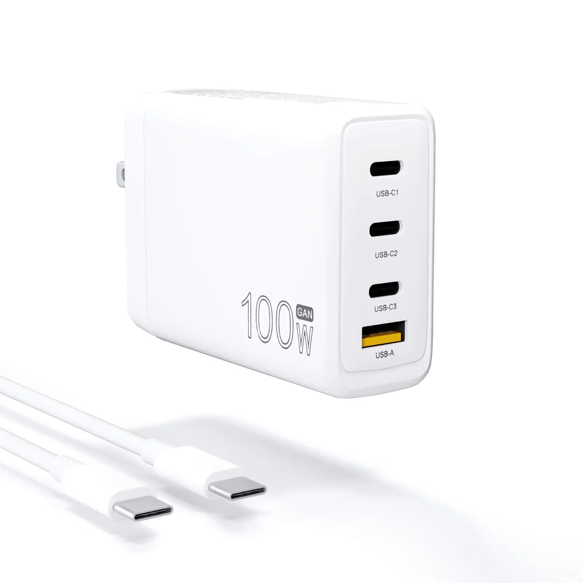 GaN 100W USB-C Laptop Charger，4-Port PD，Fast Charging Station，Fit for Lenovo HP ASUS Samsung MacBook Pro，Air，iPad Pro，Acer，Razer Dell Laptop Cell Phones，with 5ft Type C Cable